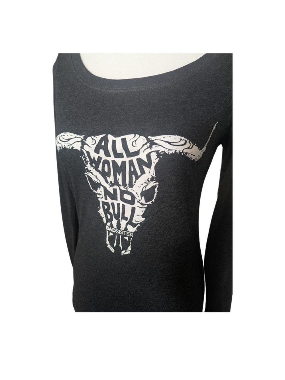 Bad Sister Western Cow Skull Graphic Tee | Boho Ranch Vibes Long Sleeve Top S
